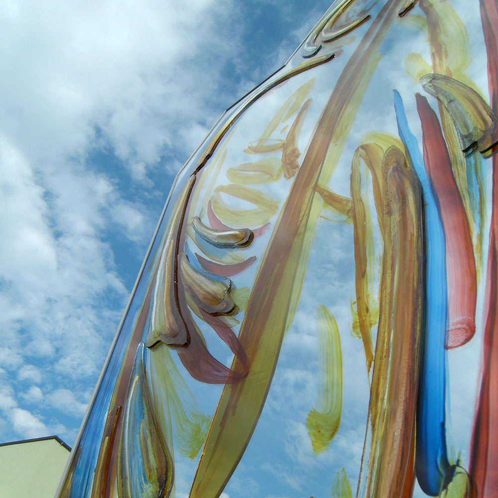 Detail view of JOHANN WEYRINGER glass sculpture in WALS, AUSTRIA